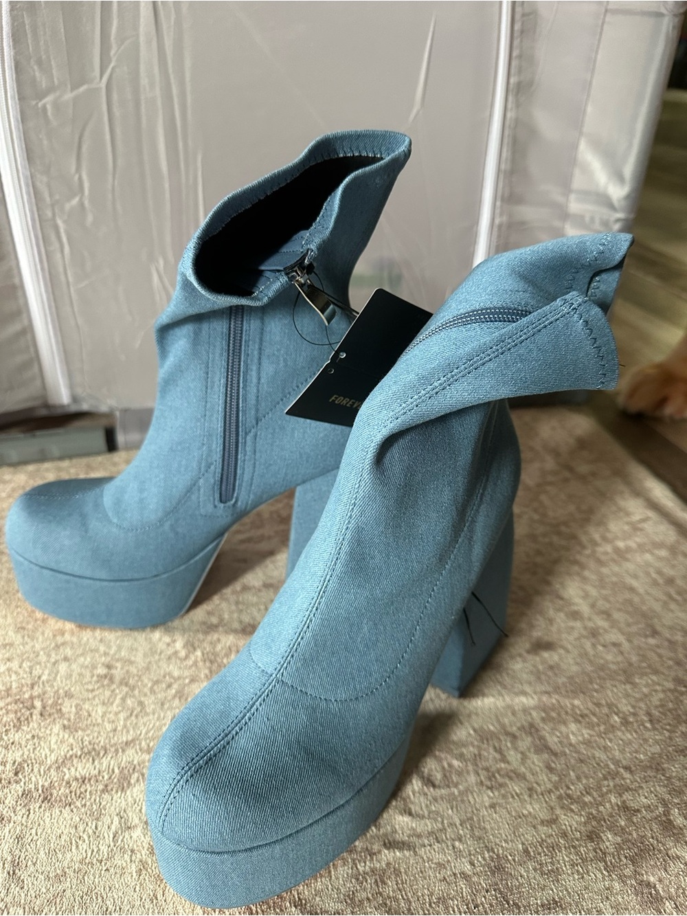 Women's Teal Platform Ankle Boots - Blue